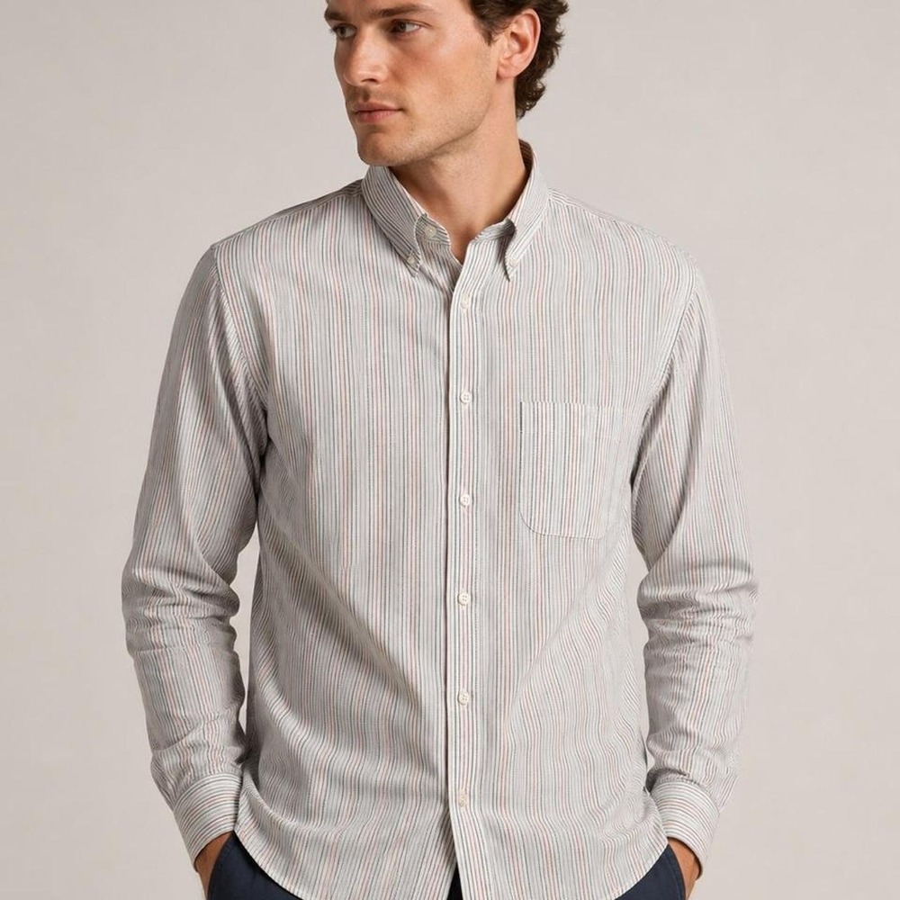 Men's Old Money Preppy Dadcore Striped Multicolored Hairline Oxford Button Down